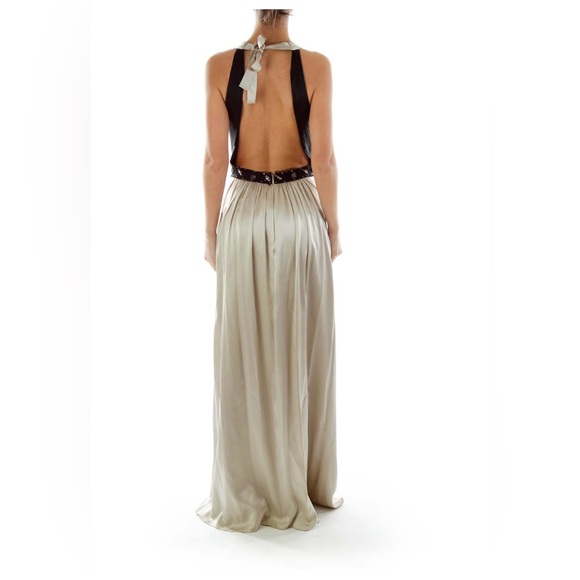 SOLD - BCBG MaxAzria Beige Silk Beaded Evening Gown EUC - Picture 4 of 11